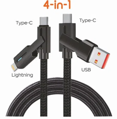 Lādēšanas vads universāls Lightning/USB Type A/2 x USB Type C male, 200 cm ALBURNUS 51613