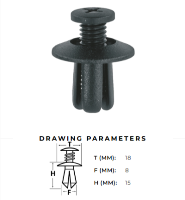Stiprinājuma poga 8mm / 18mm MELNA AutoClips AC-09A