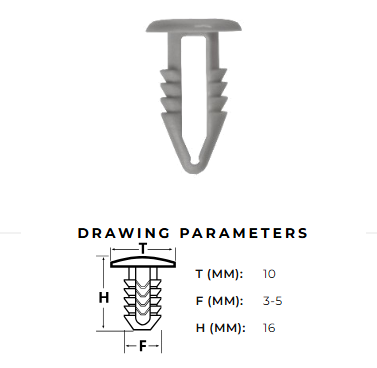 Stiprinājuma poga 3mm / 5mm GAIŠI PELĒKA (eglīte) AutoClips AC-12B