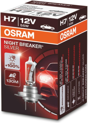 Auto spuldzes NIGHT BREAKER SILVER H7 55W 12V +100% ams-OSRAM 64210NBS