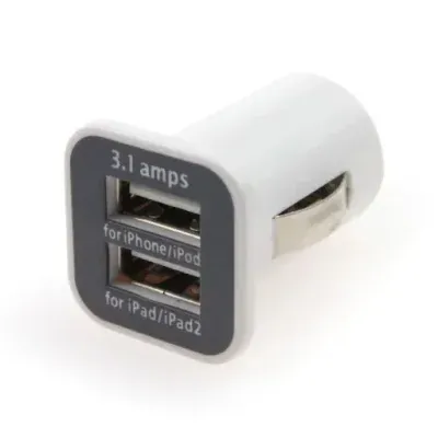 Telefona lādētājs USB (piepīpētāja) 3.1A DUBULTA BALTA AMIO 01026