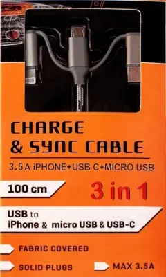 Telefona lādēšanas vads USB kabelis 3IN1 Lightning / MICRO USB / TYPE-C 51839