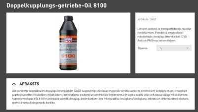 Transmisijas eļļa 8100 DSG 1L Dual Clutch Transmission Oil LIQUI MOLY 3640