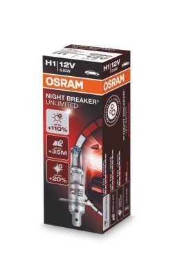 Auto spuldzes NIGHT BREAKER H1 12V 55W +110% 1gab ams-OSRAM 64150NBU