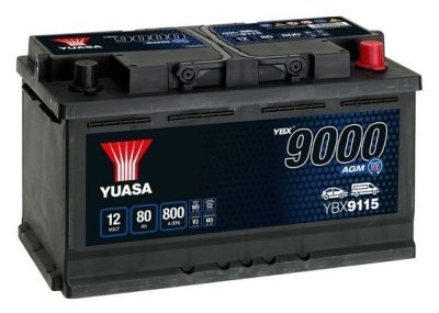 Startera akumulatoru baterija AGM 80AH 800A YUASA YBX9115