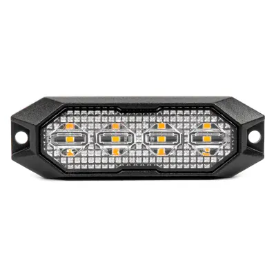 Slim Amber Grill Mount Flash Light 4x3W LED R65 R10 12/24V IP6K9K AMIO-03929 AMIO 03929