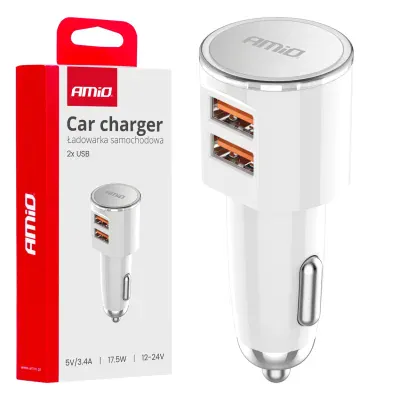 Telefona lādētājs USB (piepīpētāja) 2x USB-A 3.4A AMIO 03888