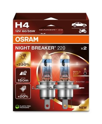 Auto spuldze NIGHT BREAKER 220 H4 60/55W 12V +220% 2gab ams-OSRAM 64193NB220-2HB