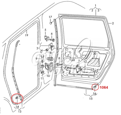 Stiprinājuma poga durvju gumijai 4mm 5mm VAG VW GOLF / SHARAN / T2 / T4 SMILGA 370306