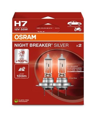 Auto spuldzes NIGHT BREAKER SILVER H7 55W 12V +100% (KOMPL. 2gab.) ams-OSRAM 64210NBS-2HB