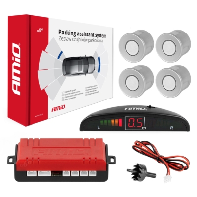 Parking assistant system LED 4 sensor silver AMIO 01564