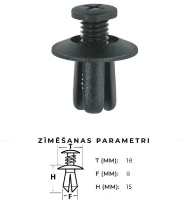 Stiprinājuma poga 8mm / 18mm MELNA REM PL-2025A