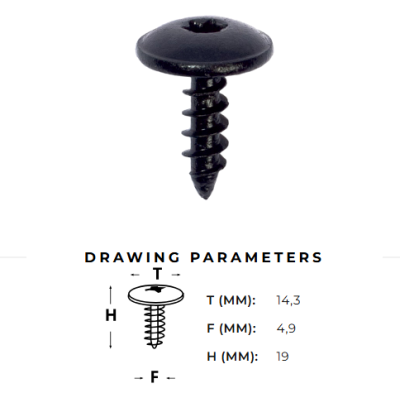 Skrūve pašuzgriezošā vītne 5x16mm 4.9x16mm TORX T25 1gab (Spics gals) AutoClips AC-328