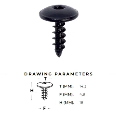 Skrūve pašuzgriezošā vītne 5x16mm 4.9x16mm TORX T25 1gab (Spics gals) AutoClips AC-328