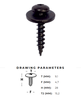 Skrūve pašuzgriezošā vītne 4.7mm L=28mm (melna) TORX AutoClips AC-483