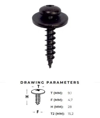 Skrūve pašuzgriezošā vītne 4.7mm L=28mm (melna) TORX AutoClips AC-483