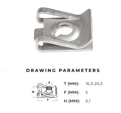 Skrūves ligzda metāla skrūvei 6.3mm 16x20mm 5mm H=6mm AutoClips AC-287