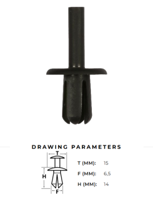 Stiprinājuma poga 6.5mm MELNA AutoClips AC-29A