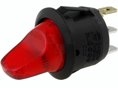 Slēdzis apaļš Rocker ON-OFF ar apgaismojumu AC 6A / 250V DC 20A/12V SARKANS AMIO 04438
