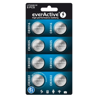 Litija baterija Komplekts 4gab CR2032 / 2gab CR2025 / 2gab CR2016 everActive CRMIX8BL