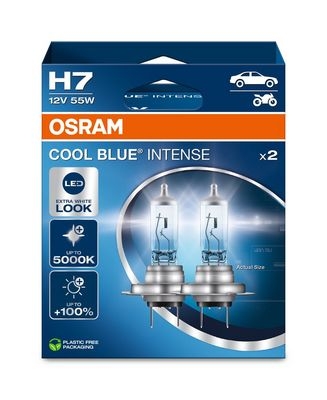 Auto spuldzes COOL BLUE INTENSE H7 55W 12V +100% KOMPL. 2 GAB ams-OSRAM 64210CBN-2HB