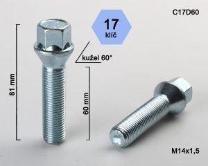 Hjulbolt kegle 14x1,5 - 60 mm