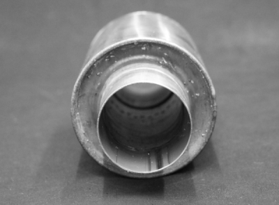 Uni-Schalldämpfer rund ohne Stutzen - Abwicklung 314 Ø 100mm, d1Ø 60mm, Länge: 170mm mit Stutzen FOX Z/Sonder387