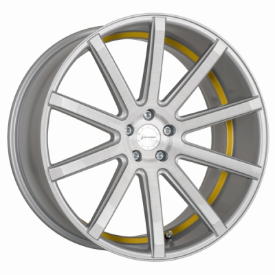 Corspeed DEVILLE Stříbrná broušená / žlutý lem 9×20" 5×112 ET 35