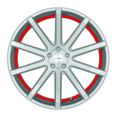 Corspeed DEVILLE Stříbrná broušená / červený lem 9×21" 5×112 ET 25