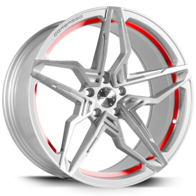 Corspeed KHARMA Stříbrná broušená / červený lem 8,5×19" 5×120 ET 35