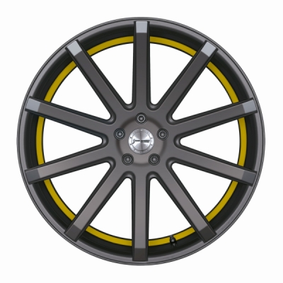 Corspeed DEVILLE Gunmetal šedá / žlutý lem 9×21" 5×112 ET 25