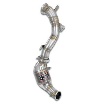 Levý downpipe s metalickým katalyzátorem (nahrazuje pre-kat a OPF) s přírubami pro senzory Supersprint 725381
