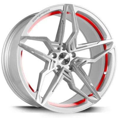 Corspeed Kharma Stříbrná broušená / červený lem 9×20" 5×120 ET 30