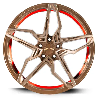 Corspeed KHARMA lesklý bronzový broušený povrch / červený lem 8,5×19" 5×112 ET 43