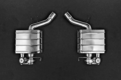Výfukový systém s ventily a programovatelnou řídicí jednotkou CES-3, nová verze s 80er trubkami pro nejlepší zvuk a nejlepší výkon, kat delated, steal stainless / Carbon Endpipes CAPRISTO CAP-02BM-038-03-019