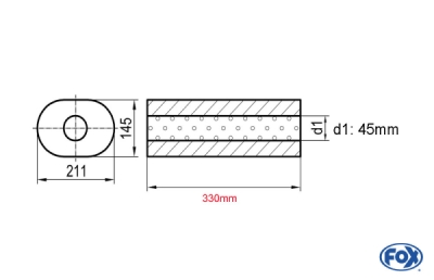 Uni-Schalldämpfer oval ohne Stutzen - Abwicklung 585 d1Ø 45m FOX Z/Sonder397