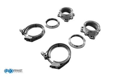 Hosenrohr V-Band Set 76mm mit Schellen Bestehend aus 2x V- Band Flansch aus Edelstahl\ FOX UNI-VBD-76-RS4