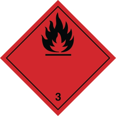 Indicator avertizare lichide inflamabile folie autocolanta, cl.3, 250x250 mm