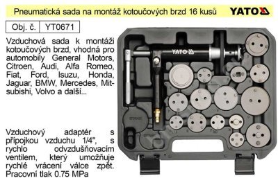 Pneumatická sada k montáži kotoučových brzd YATO