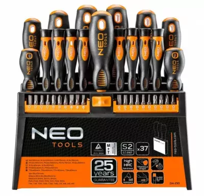 NEO TOOLS sada šroubováků s bity 37 dílů ve stojánku 04-210