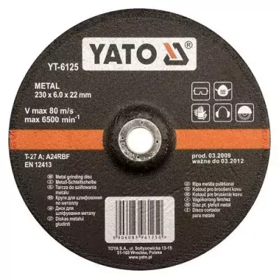 Yato Kotouč na kov 125 x 22 x 6,0 mm vypouklý brusný YT-6124