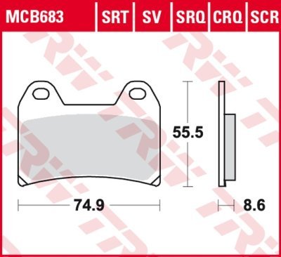 Sada brzdových destiček, kotoučová brzda TRW MCB683SV
