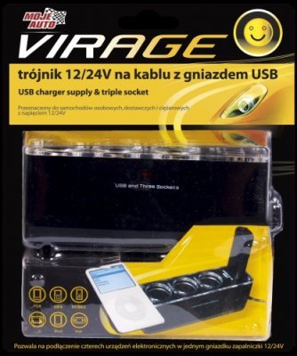 Usbs töltő 3 szivargyújtó csatlakozó 12/24V