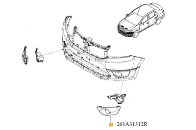Grila ventilatie, bară de protecție ORIGINAL RENAULT 261A31312R