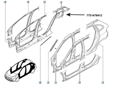 Aripa spate dreapta ORIGINAL RENAULT 7751478412