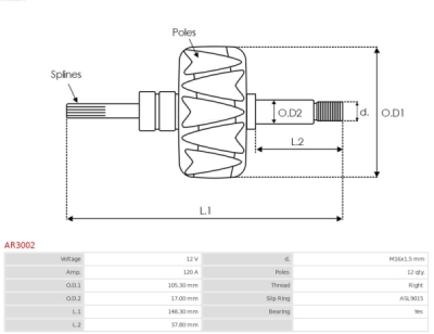 Rotor, alternator AS-PL AR3002