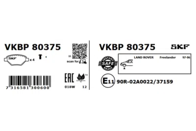 Set placute frana SKF VKBP 80375