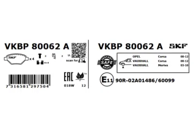 Set placute frana SKF VKBP 80062 A