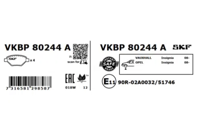Set placute frana SKF VKBP 80244 A