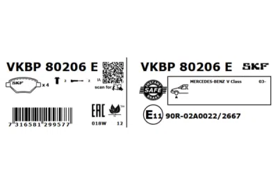 Set placute frana SKF VKBP 80206 E